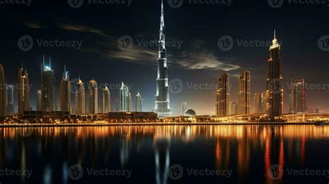 Night view of The Burj Khalifa. Generative AI 32977222 Stock Photo at ...