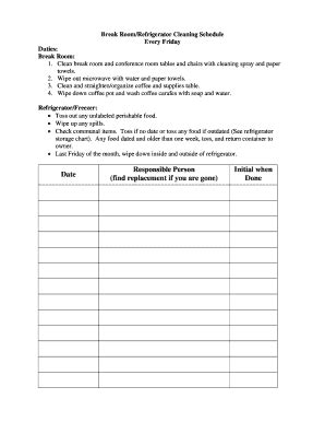 Fillable Online Break Room/Refrigerator Cleaning Schedule Fax Email Print - pdfFiller