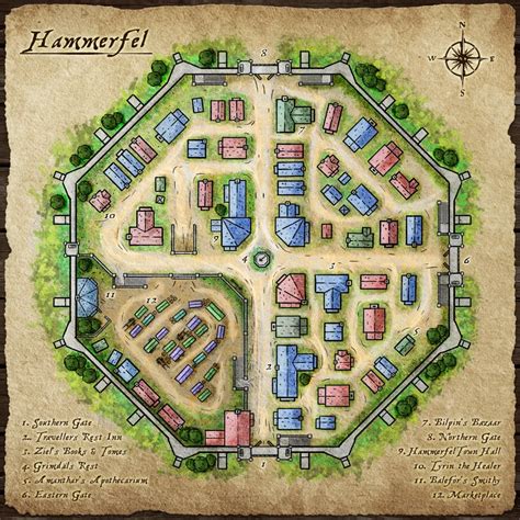 [Art] Hammerfel - The town map : DnD | Fantasy world map, Town map ...