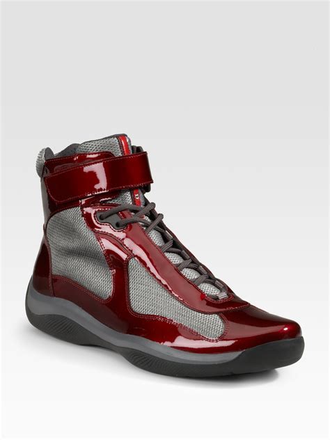 Prada Hightop Patent Sneakers in Dark Red (Red) - Lyst