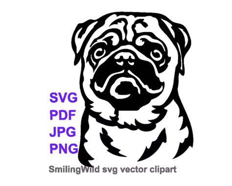 PUG DOG SVG clip art vector cuttable file dog head portrait design $2.70 - PicClick
