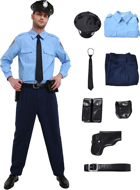 Haikyuu Men's Short Sleeve Police Officer Uniform Halloween Costume With Cap (Small) Clothing ...