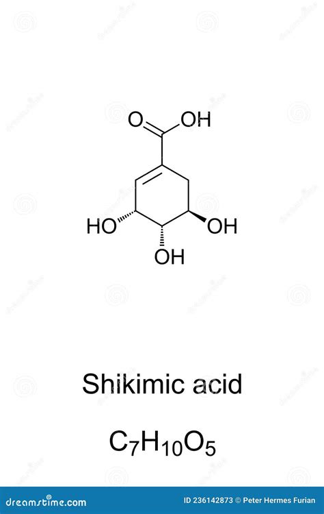 Shikimic Acid, Chemical Formula And Skeletal Structure Cartoon Vector ...