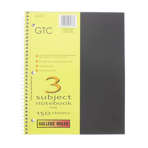 GTC 3 Subject College Ruled Spiral Notebook, Black - Shop Notebooks at ...