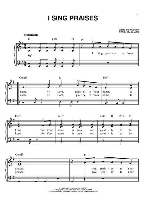 Buy "I Sing Praises" Sheet Music by Terry MacAlmon for Easy Piano