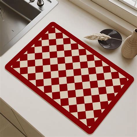 Coffee Mat Hide Stain Rubber Backed Absorbent Red Dish Drying Mats for ...