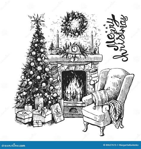 Fireplace Drawing Christmas - Free | Wallpaper