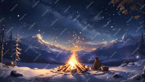 Premium AI Image | Enchanting Ambience An Animestyle Moment of a Serene Campfire Scene