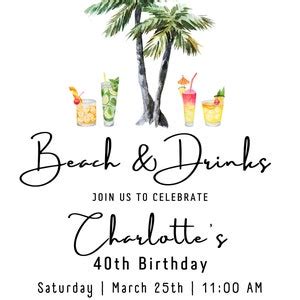 Beach Birthday Invitation Beach Theme Invitation Beach Birthday Invit Birthday Drinks 40th ...