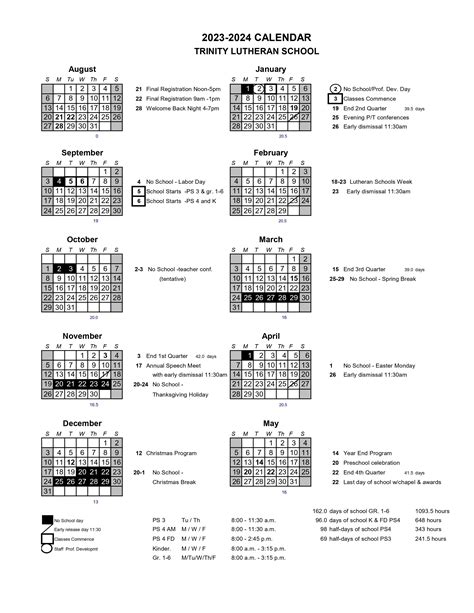 School Calendar | Trinity Lutheran Church & School