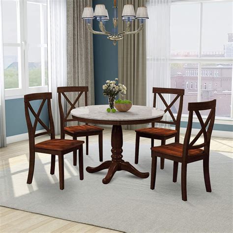 Round Dining Room Counter Table - 5 Pieces Dining Set with Marble Tabletop, Espresso - Walmart.com