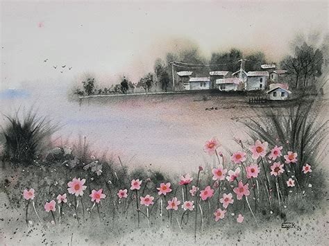 Original Landscape Watercolor Painting peaceful Village 7, NOT A PRINT - Etsy