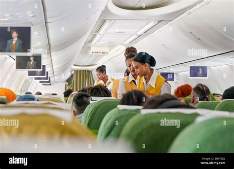 Addis Ababa, Ethiopia - April 23, 2019: Commercial plane interior ...