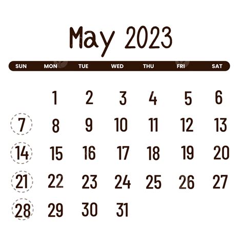 Calendario Mayo 2023 Sencillo PNG , Mayo 2023, Calendario 2023, Calendario Mensual PNG y Vector ...