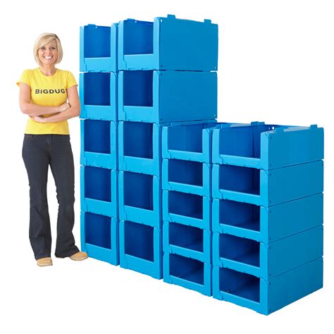 Pack Of 10 Pick Bins Storage Stackable Plastic Container Boxes 2 Sizes BiGDUG