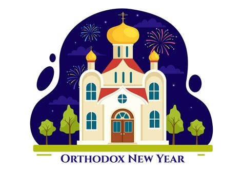 Happy Orthodox New Year Vector Illustration on 14 January with Church ...