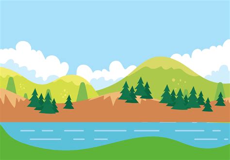 Cartoon Flat Sunny Mountain Landscape Background Material, Cartoon ...