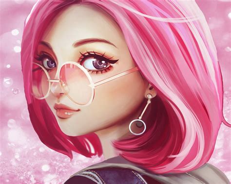 Cute Girl Pink Hair Sunglasses Anime Design Preview | 10wallpaper.com