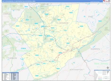 East Stroudsburg, PA Metro Area Wall Map Basic Style by MarketMAPS - MapSales