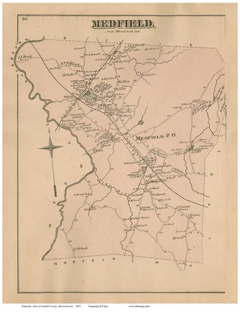 Medfield, Massachusetts 1876 Old Town Map Reprint - Norfolk Co. - OLD MAPS