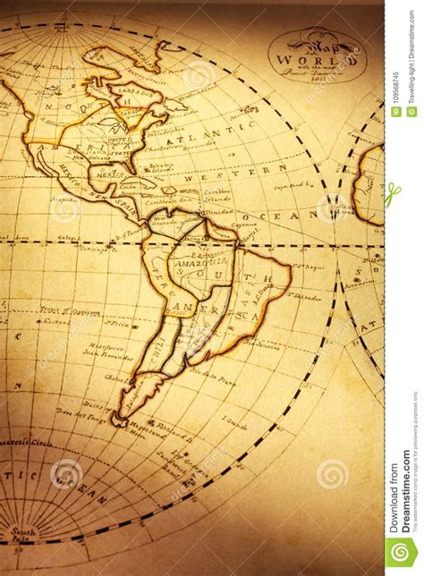 Old World Map Showing the Americas Stock Image - Image of orange, americas: 109568745