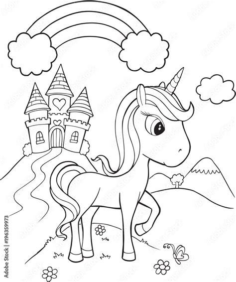 Unicorn Castle Rainbow Coloring Page - img-internet