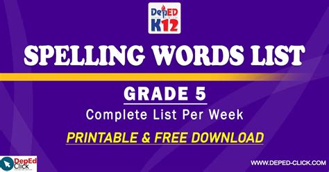 SPELLING WORDS LIST (Grade 5) Free Download - DepEd Click