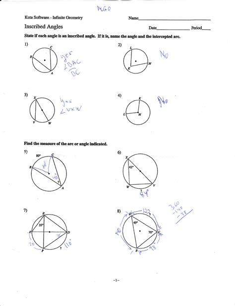 Practice Inscribed Angles Worksheet Answers - Angleworksheets.com