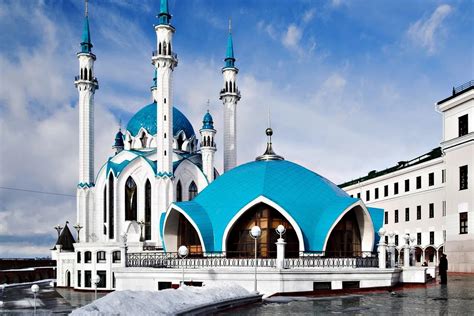 Architecture russia mosque blue white building landscape view 014FJ ...