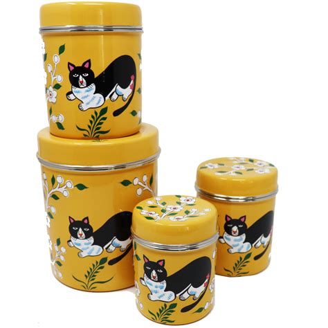 Hand Painted Kitchen Canister Set ‘James The Cat’ (Set of 4 Storage Tins) | Pretty Tiffin