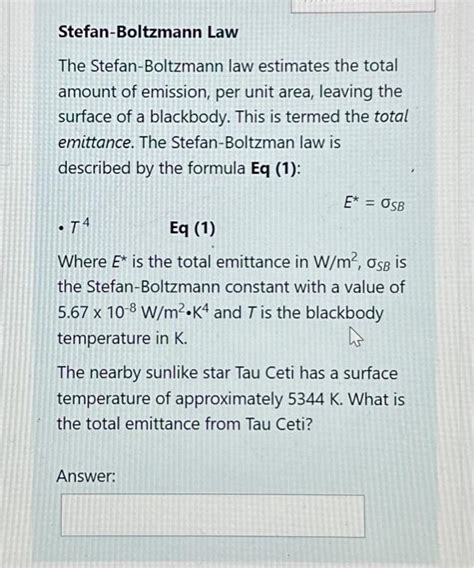 Solved Stefan-Boltzmann Law The Stefan-Boltzmann law | Chegg.com