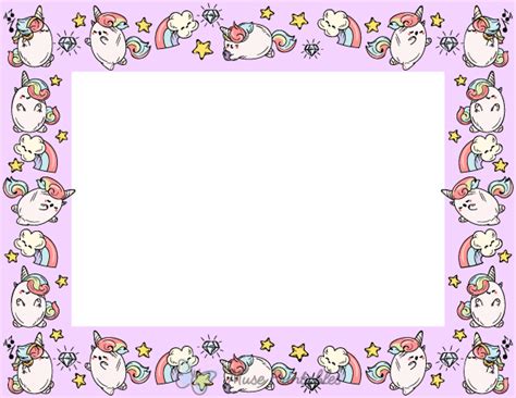 Printable Landscape Kawaii Unicorn Page Border