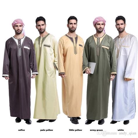 Discount Muslim Arab Middle East Men'S Robes Solid Color Round Neck New ...