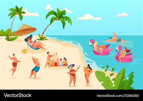 Cartoon summer beach vacation symbols set Vector Image