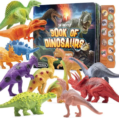 Buy Prextex Realistic Looking Dinosaur with Interactive Dinosaur Sound Book - Pack of 12 Animal ...