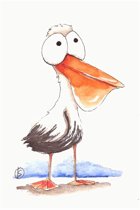 ACEO Original watercolor painting Lucia Stewart whimsical bird little pelican | Happy paintings ...