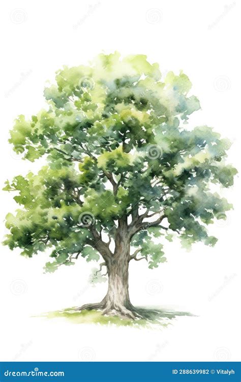 Watercolor Oak Tree on a White Background. Stock Illustration ...