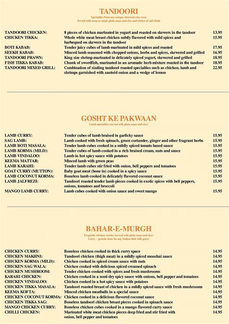 Taj India menu – SLC menu