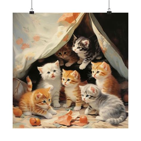 Funny Cat Poster Cute Kitten Vintage Wall Art Fluffy Cat Baby Girl Room ...