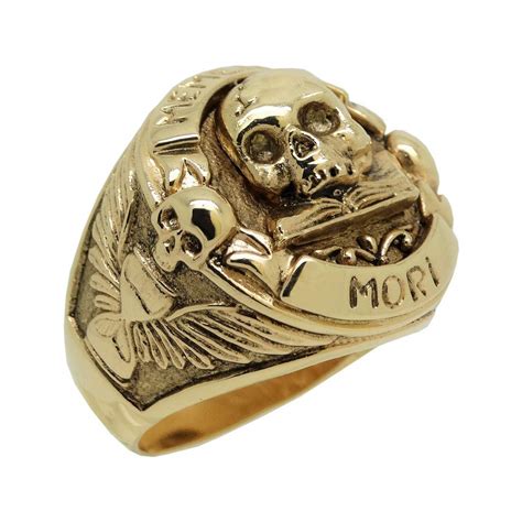 Handmade Solid Gold 14K Skull Memento Mori Biker Ring | Secretium