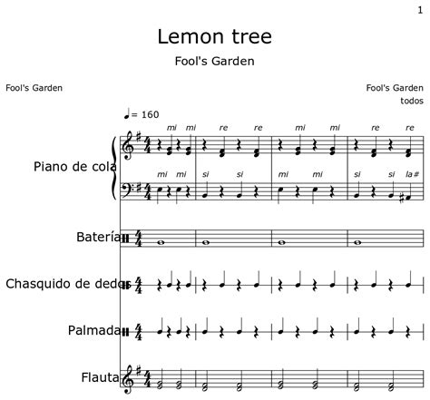 Lemon tree - Sheet music for Piano, Drum Set, Finger Snap, Hand Clap, Flute