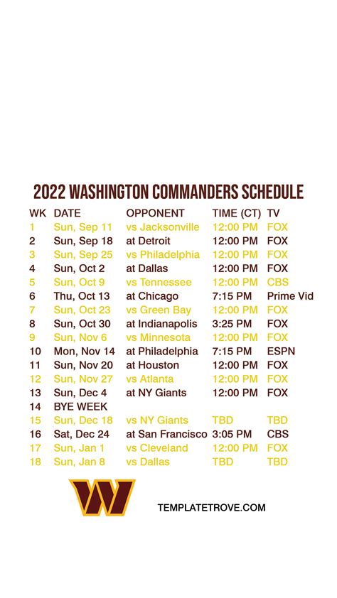 Washington Commanders Schedule 2024 Printable - Prue Ursala