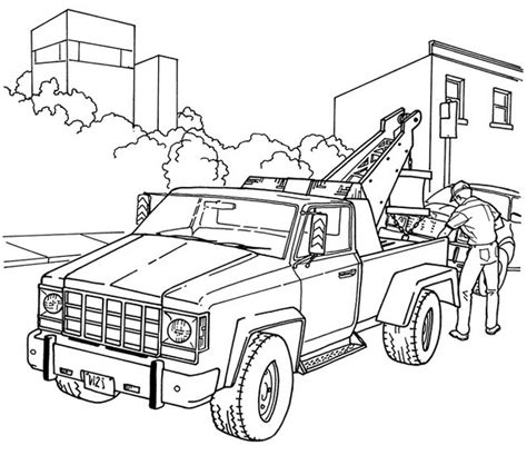 semi realistic tow truck coloring sheet