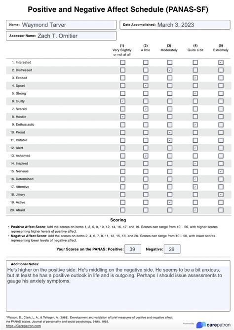 Positive and Negative Affect Schedule (PANAS-SF) & Example | Free PDF ...