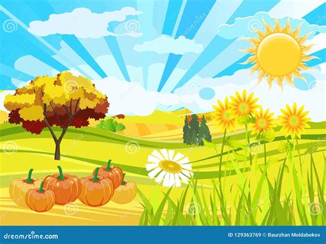 Sunny Autumn Season Natural Funny Background Stock Vector ...