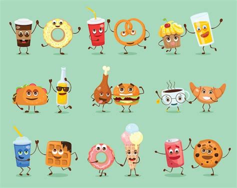 Premium Vector | Funny best friends food characters with emotions ...