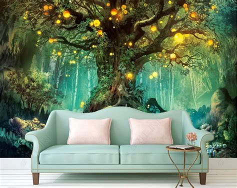 Custom Non woven 3D Mural Wallpaper forest Living room Bedroom Wall ...