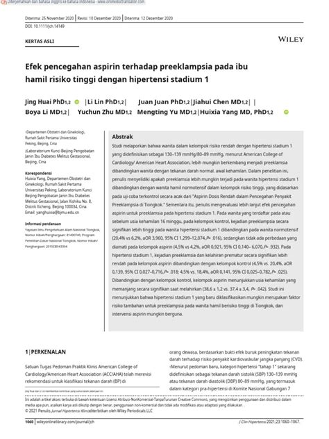 Efek Pencegahan Aspirin Terhadap Preeklampsia Pada Ibu Hamil Risiko Tinggi Dengan Hipertensi ...