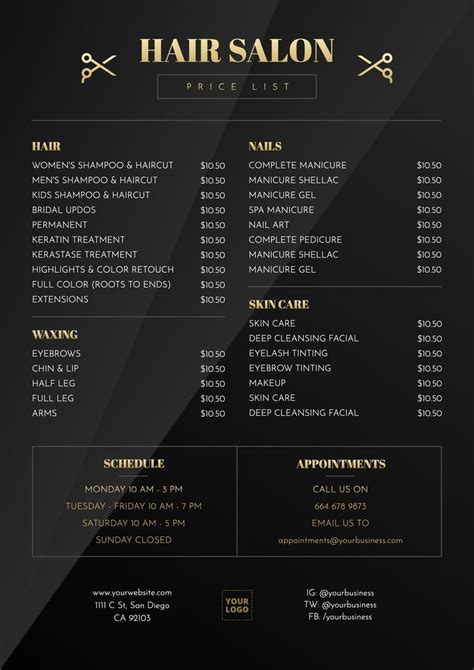 Price list template for hair salons | Precios de peluquería, Lista de precios de peluquería ...