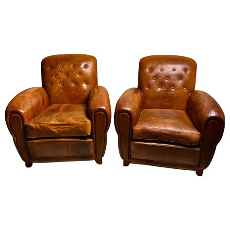 Pair of Art Deco Leather Club Chairs For Sale at 1stDibs